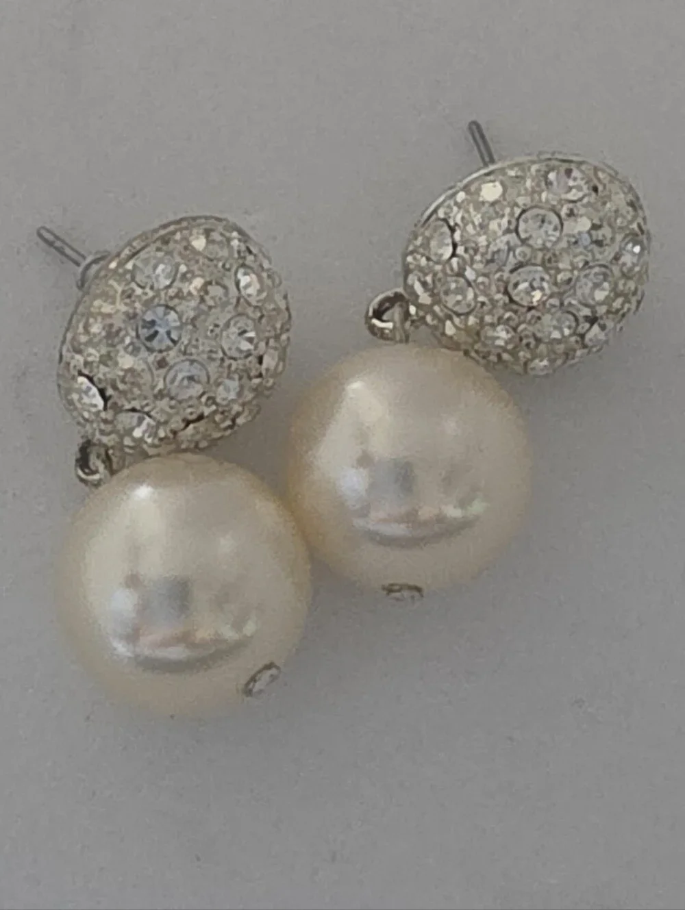 Champagne Pearl and Crystal Drop Stud Earrings